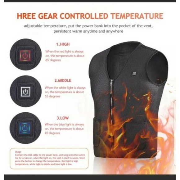 Heated Vest Warm Smart Electric USB Jacket Men Women Heating Thermal Medium - Picture 7 of 11